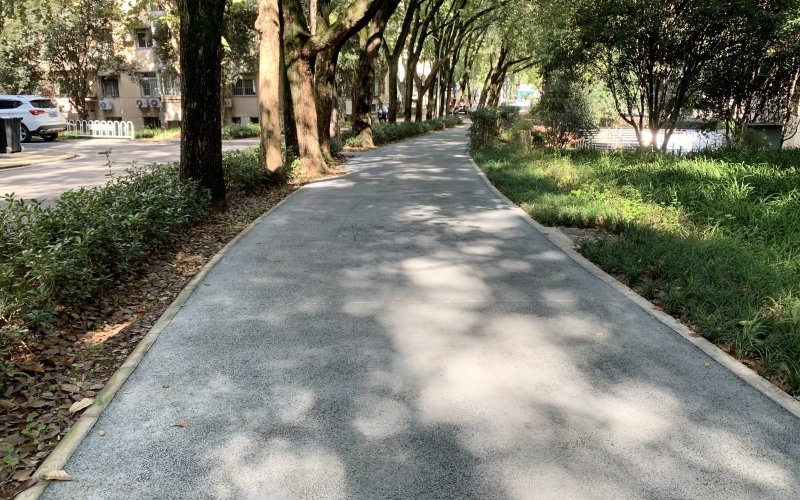 青苔石砖路变为宽阔水泥路。