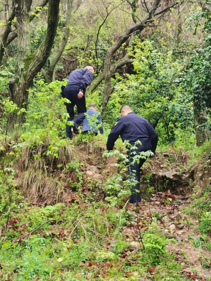 民警在山林中核查线索。